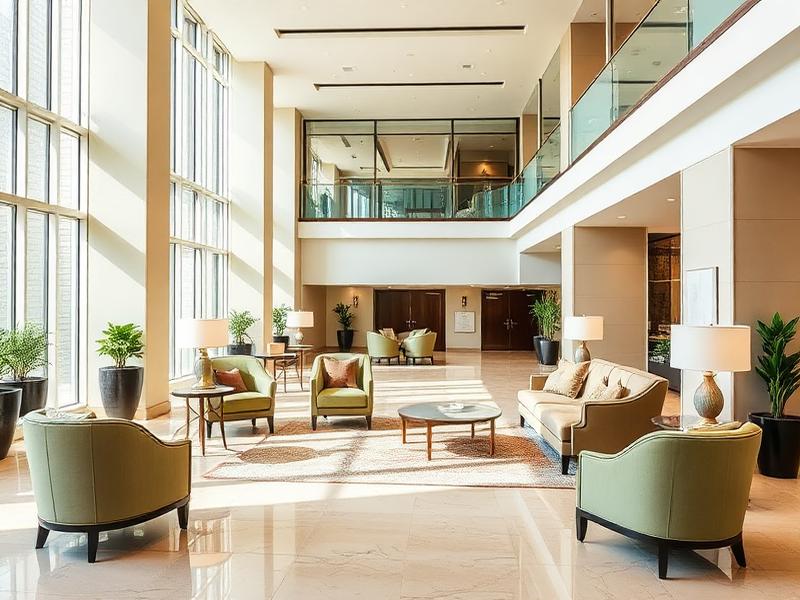 Hotel lobby met gereinigde lounge fauteuils